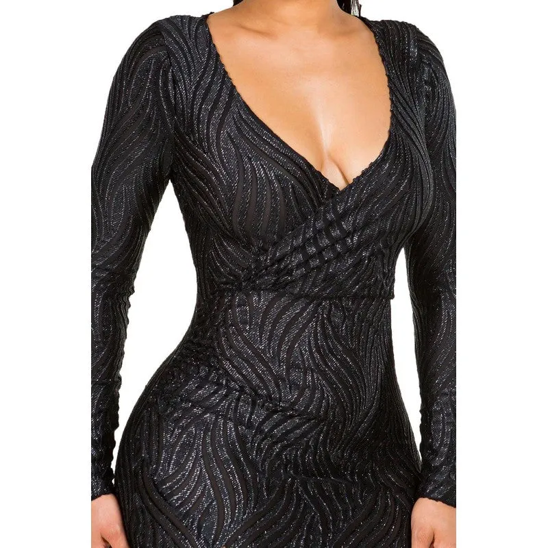 Women's  Draped Textured Shiny Mini Dress