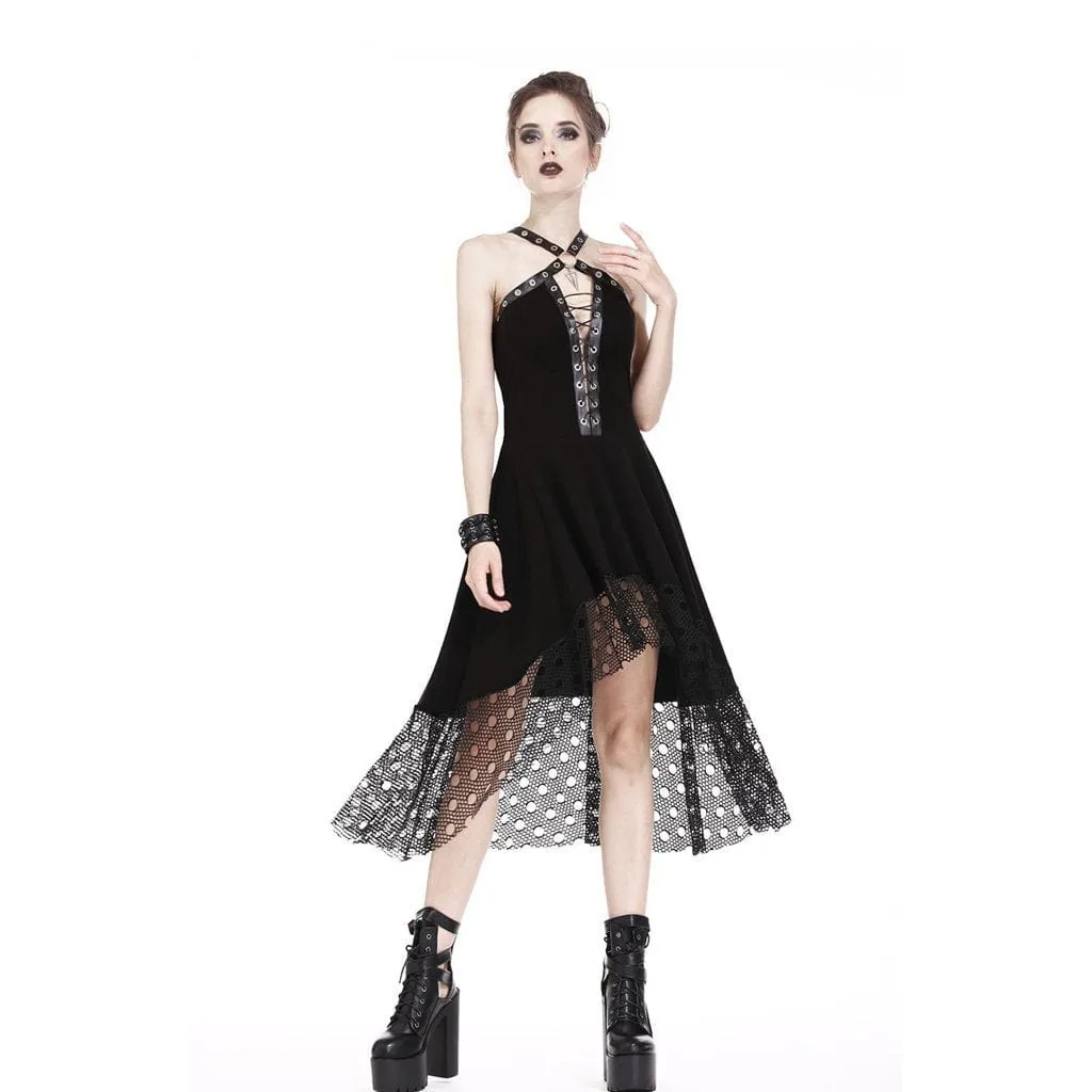 Women's Goth Halterneck High-low Little Black Dress