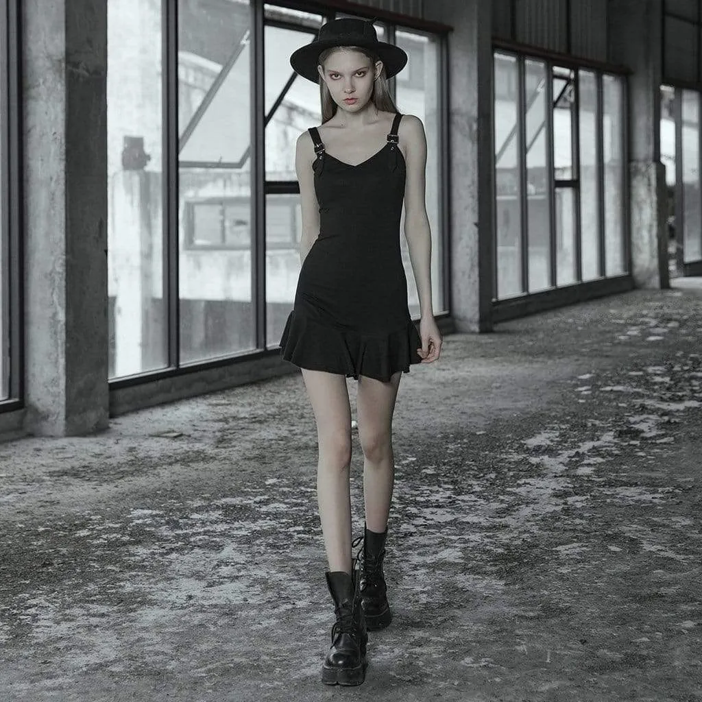 Women's Goth Strappy Slim Fitted Black Little Dress