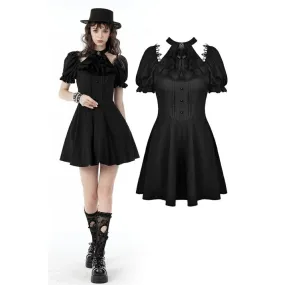 Women's Gothic Cutout Puff Sleeved Black Little Dress