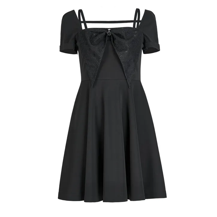 Women's Gothic Square Collar Bowknot Black Little Dress