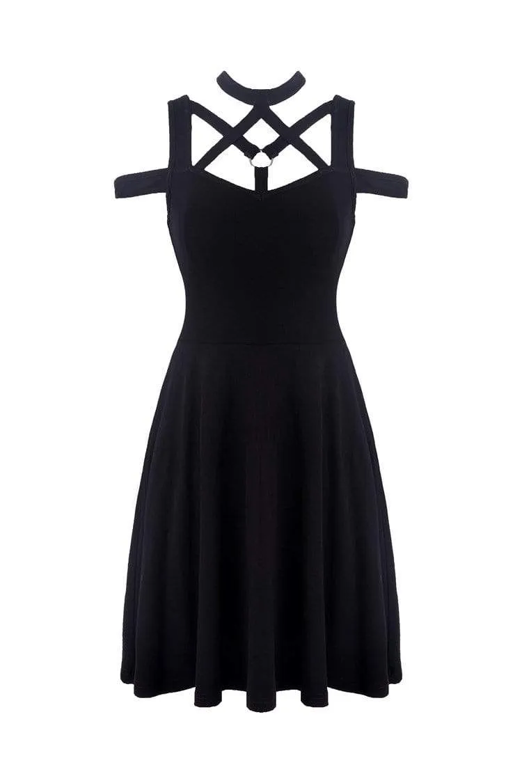 Women's Punk Crisscross Off-Shoulder Black Little Dress