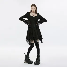 Women's Punk Square Collar Flare Sleeved Black Little Dress